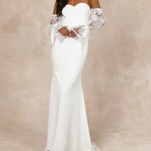 Lulus Everlasting Desire White Mesh Pearl Off-the-shoulder Maxi Dress - Size S